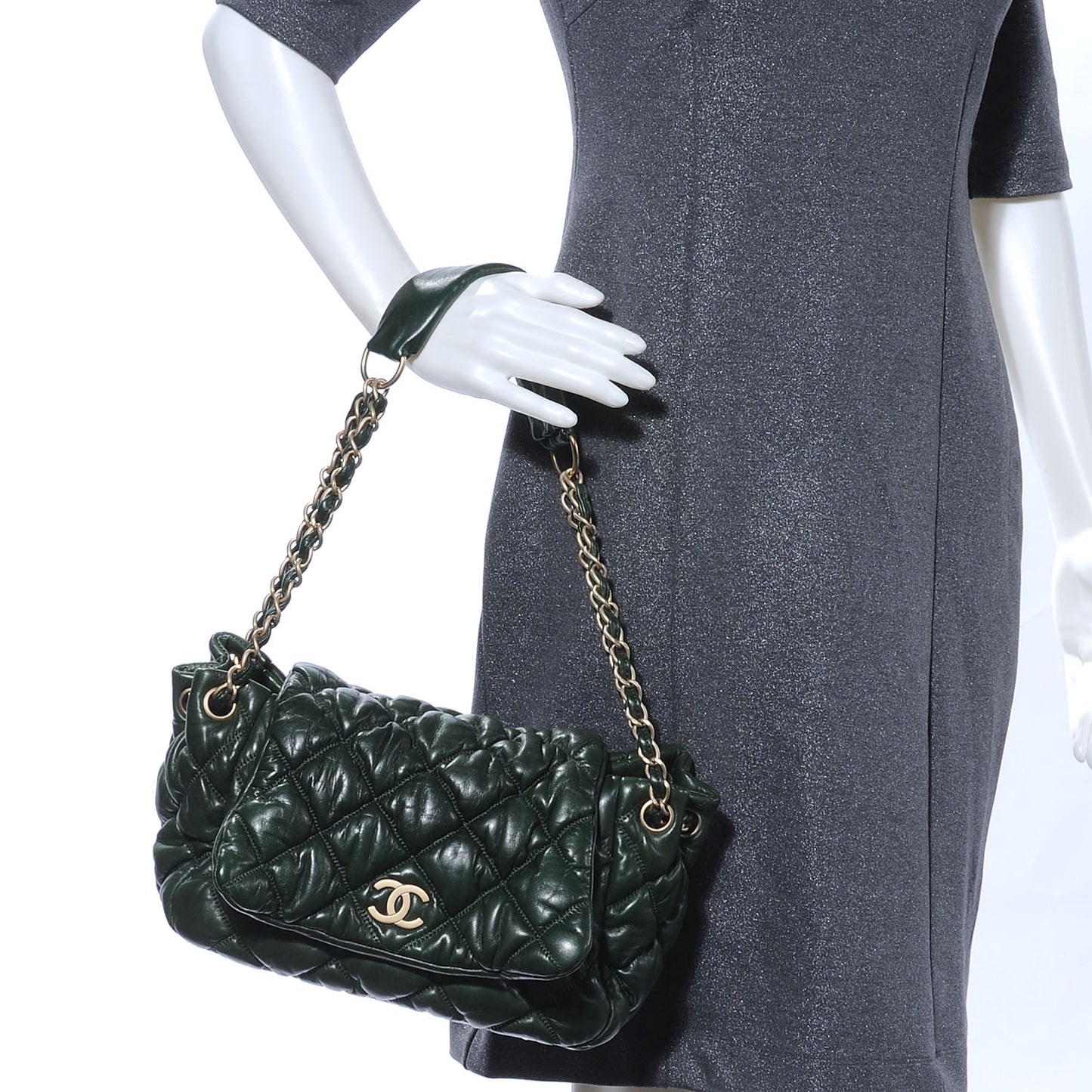 Lambskin Bubble Quilt Flap Green