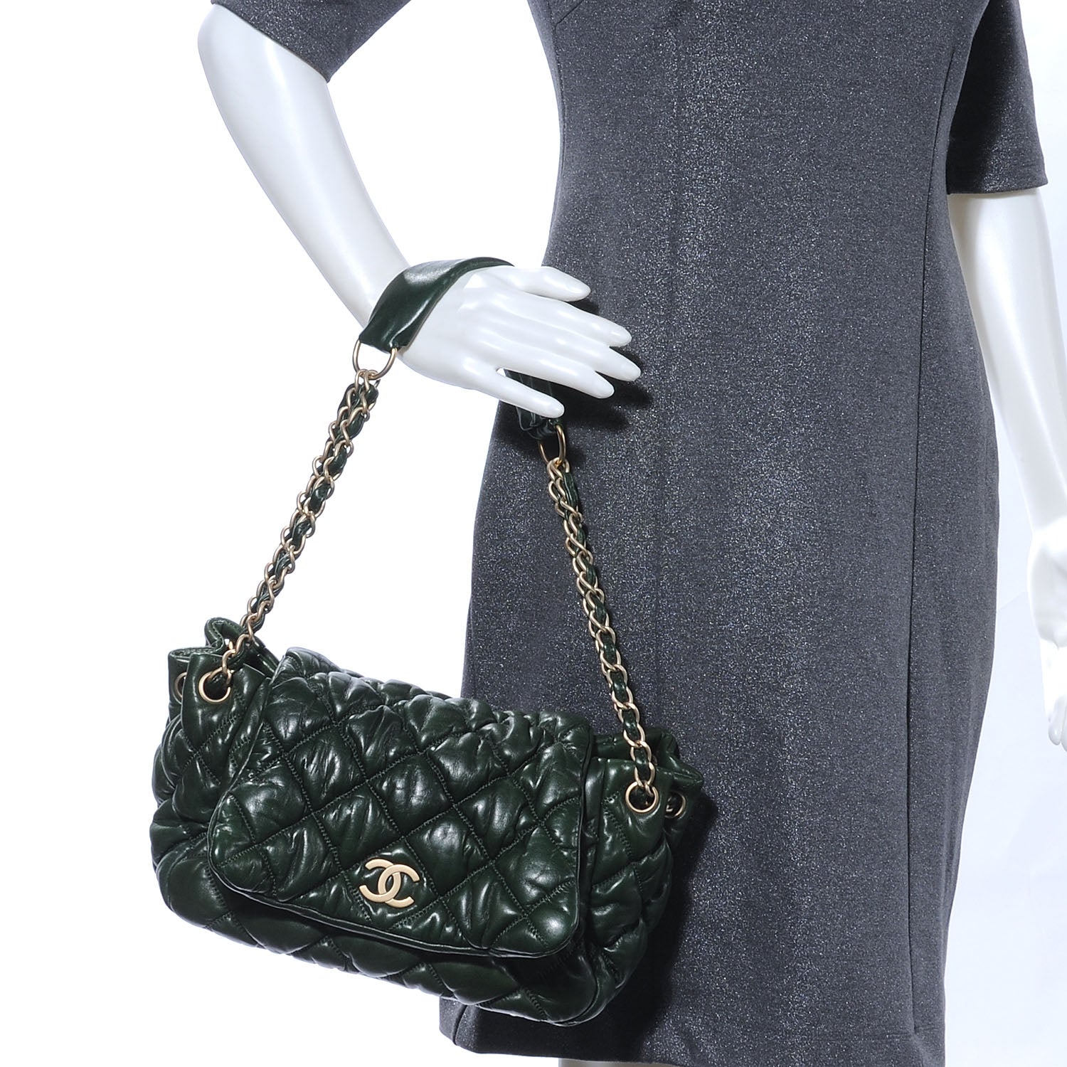 Chanel Lambskin Bubble Quilt Flap Green 2 of 7