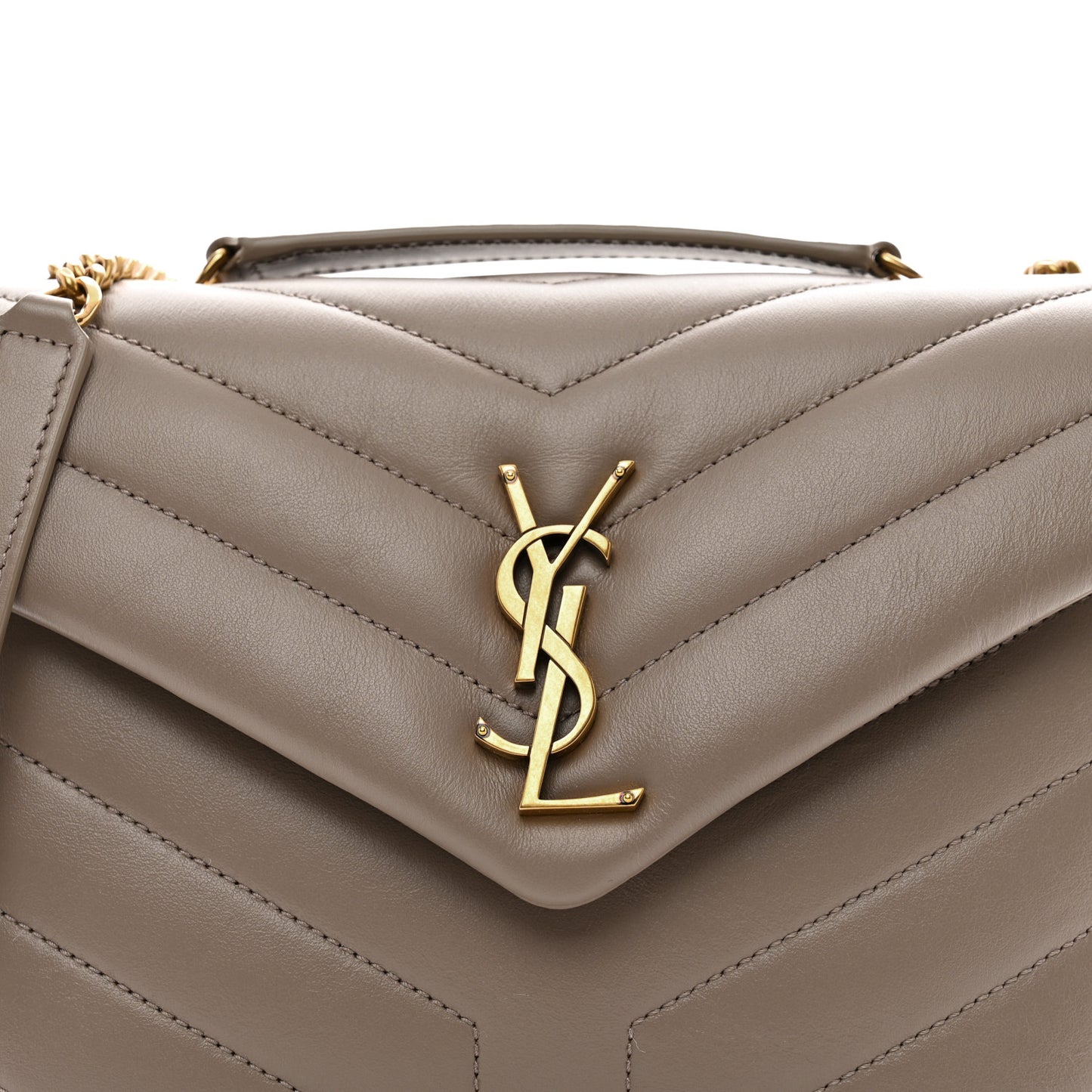 Calfskin Y Quilted Monogram Small Loulou Chain Satchel Taupe