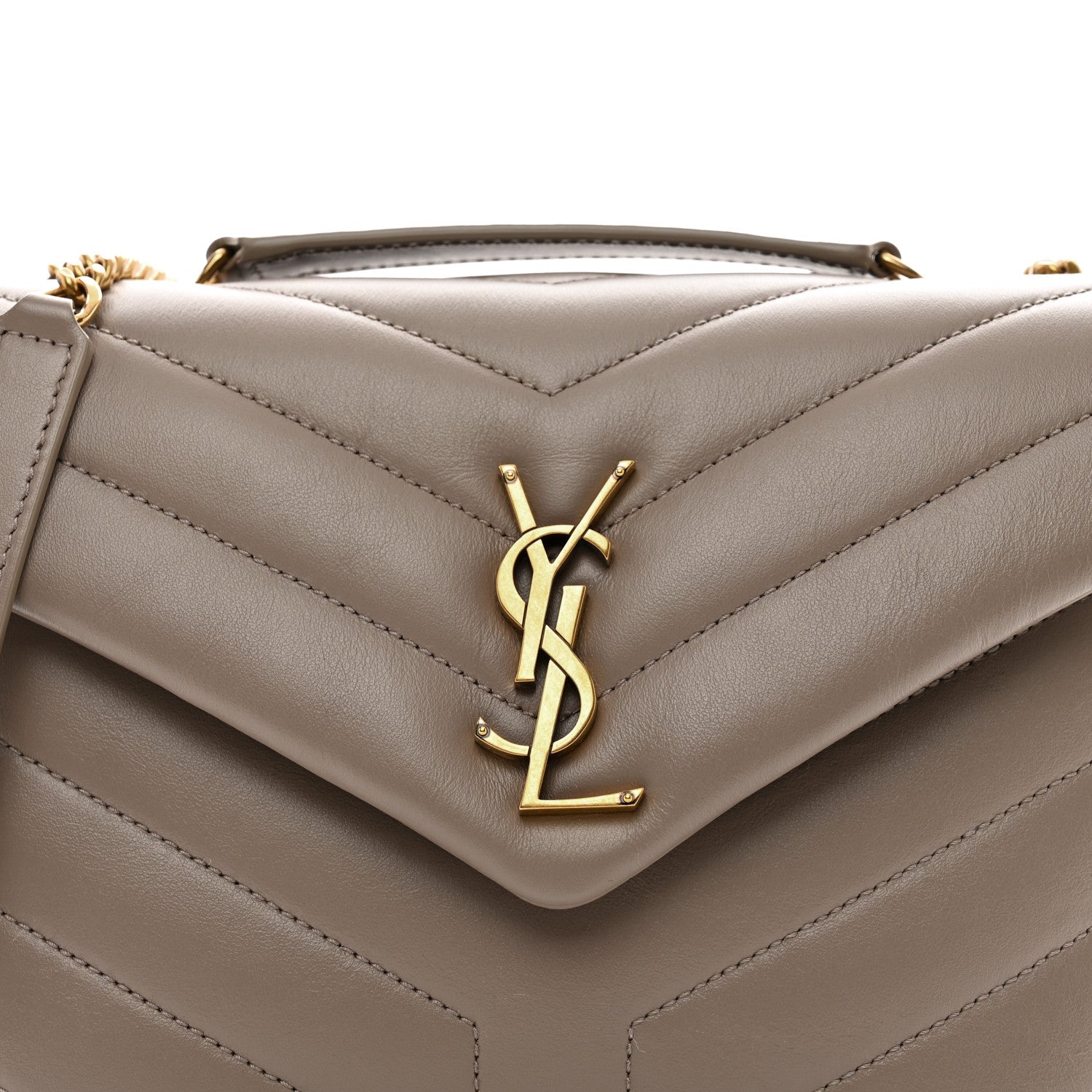 Saint Laurent Calfskin Y Quilted Monogram Small Loulou Chain Satchel Taupe 5 of 11