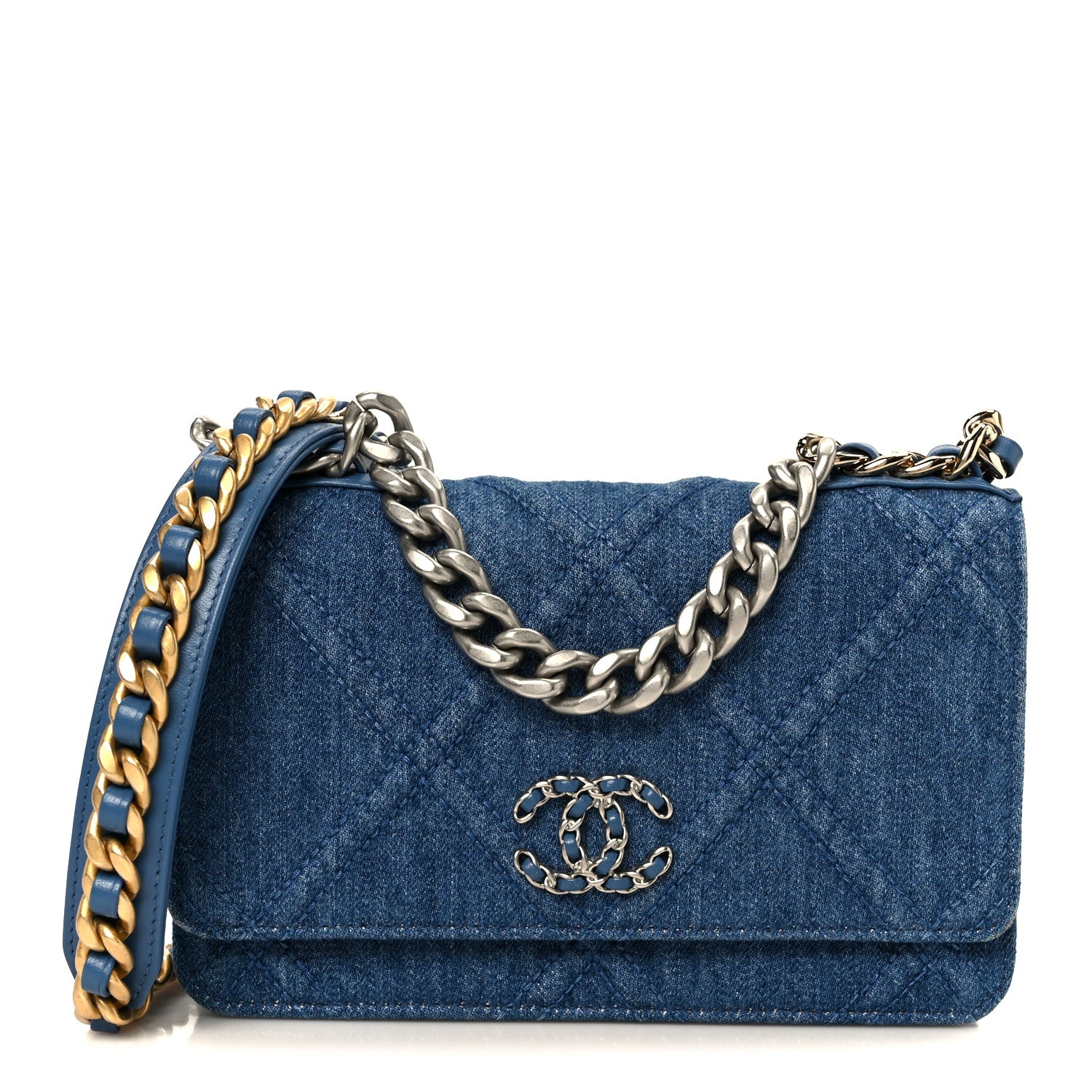 Chanel Denim Quilted Chanel 19 Wallet On Chain WOC Blue 1 of 12