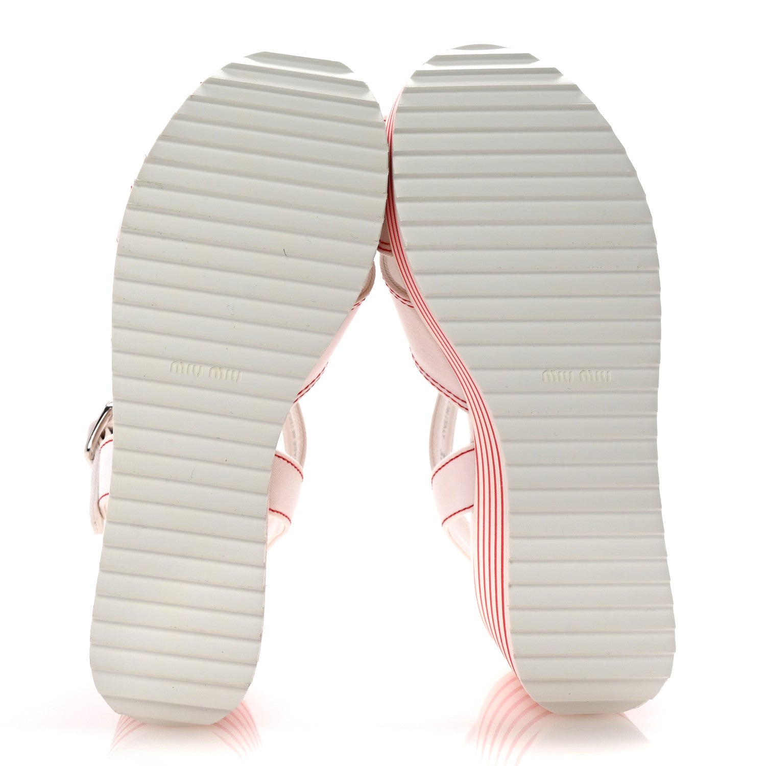 Miu Miu Gabardine Striped Platform Wedge Sandals 36 White Rosso 6 of 10