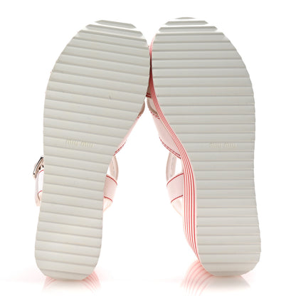 Miu Miu Gabardine Striped Platform Wedge Sandals 36 White Rosso 6 of 10