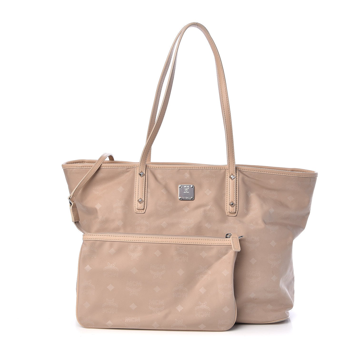 MCM Nylon Monogram Medium Dieter Shopper Tote Beige 1 of 10