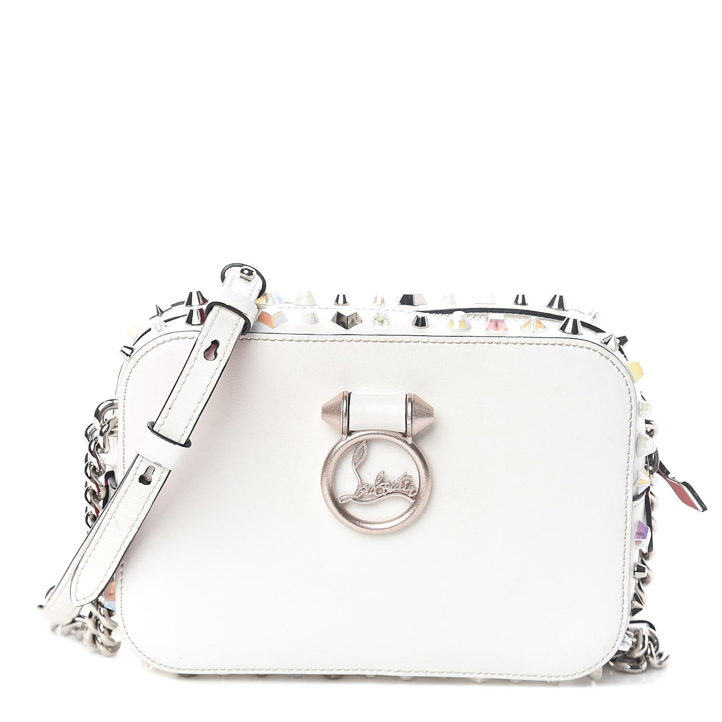 Vintage Trashmix Calfskin Spikes Mini Rubylou Crossbody White