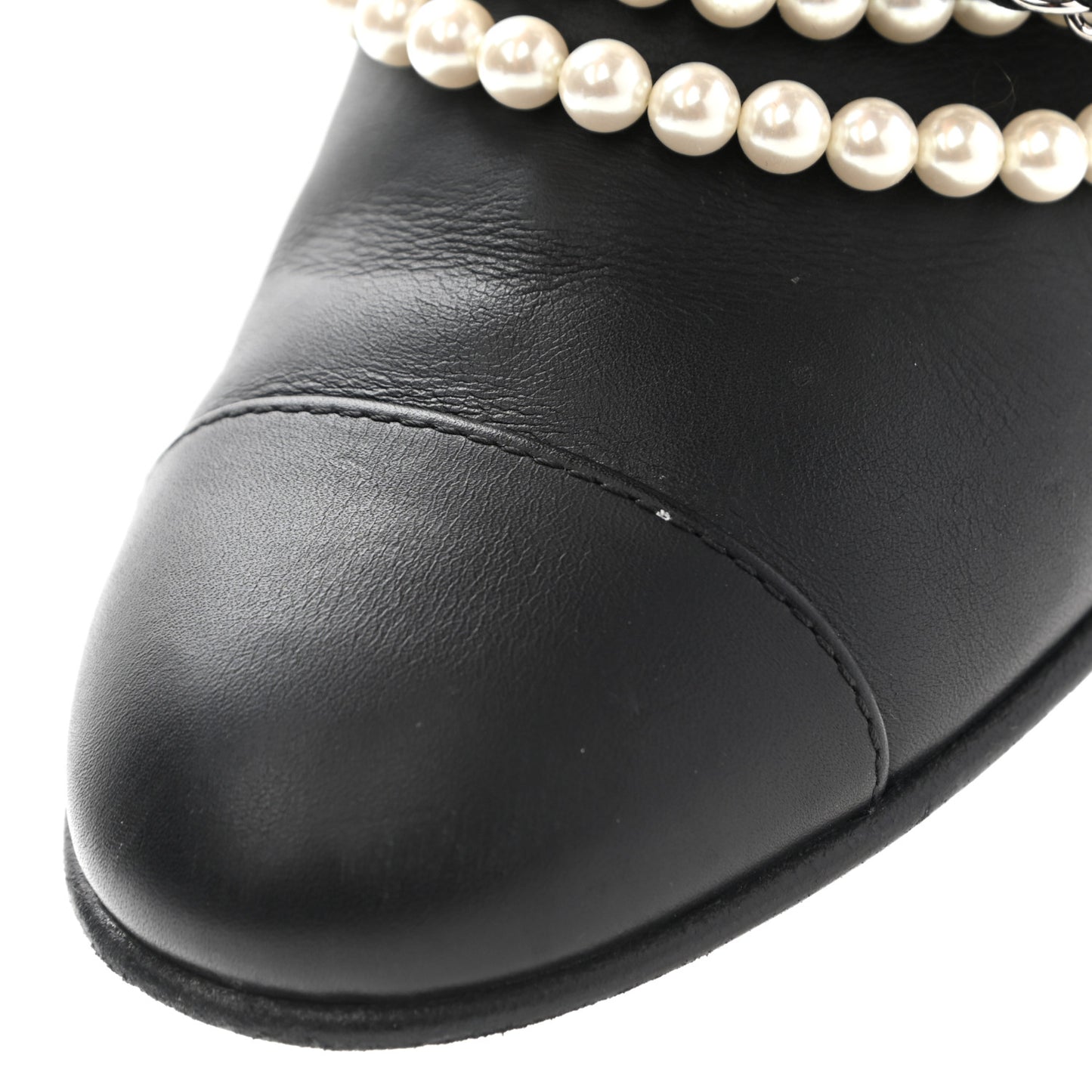 Calfskin Pearl Cap Toe Short Boots 37 Black