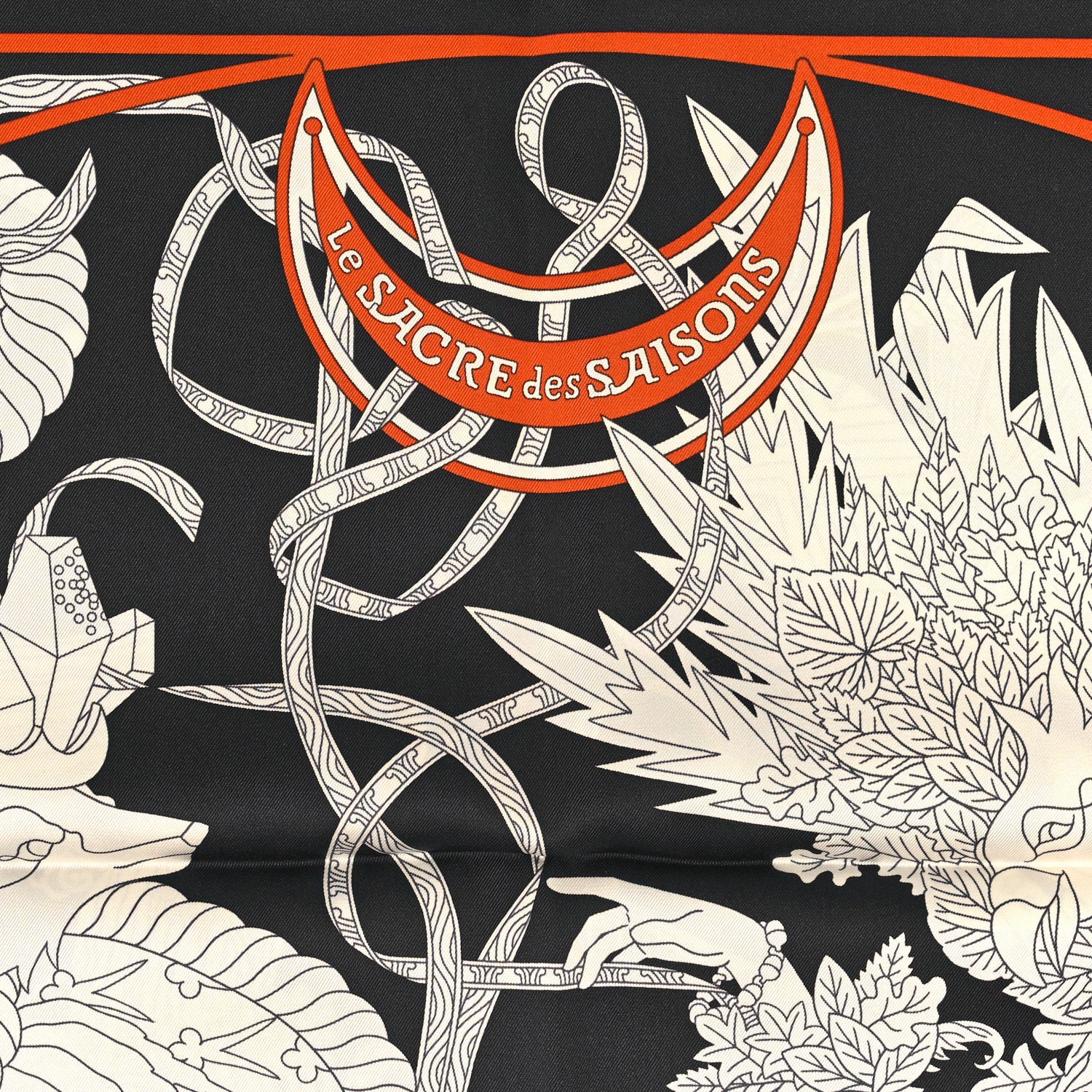Hermes Silk Le Sacre Des Saisons Scarf 90 Bleu Black Creme 5 of 5