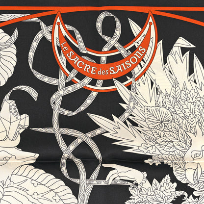Hermes Silk Le Sacre Des Saisons Scarf 90 Bleu Black Creme 5 of 5