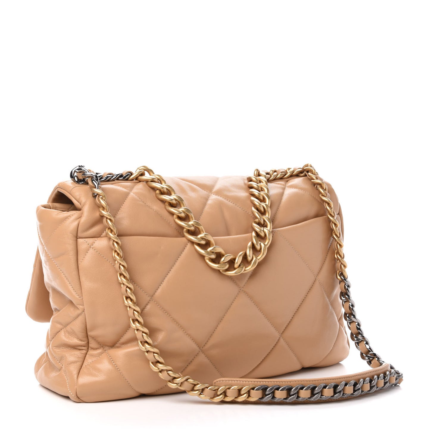 Lambskin Quilted Maxi 19 Flap Dark Beige
