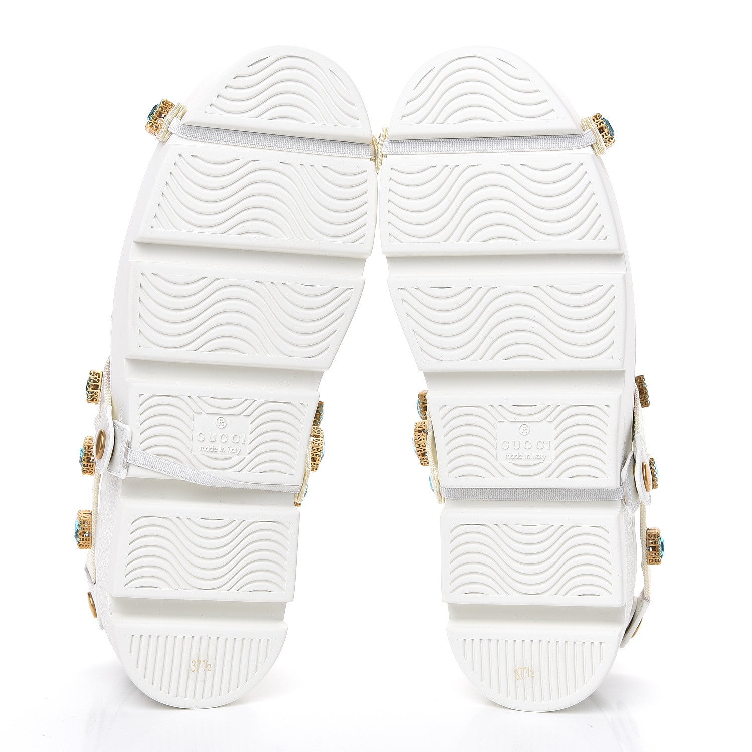 Gucci Calfskin Removable Crystals Bee Embroidered Womens Ace Platform Sneakers 37.5 White 5 of 9