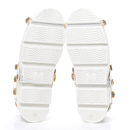 Gucci Calfskin Removable Crystals Bee Embroidered Womens Ace Platform Sneakers 37.5 White 5 of 9