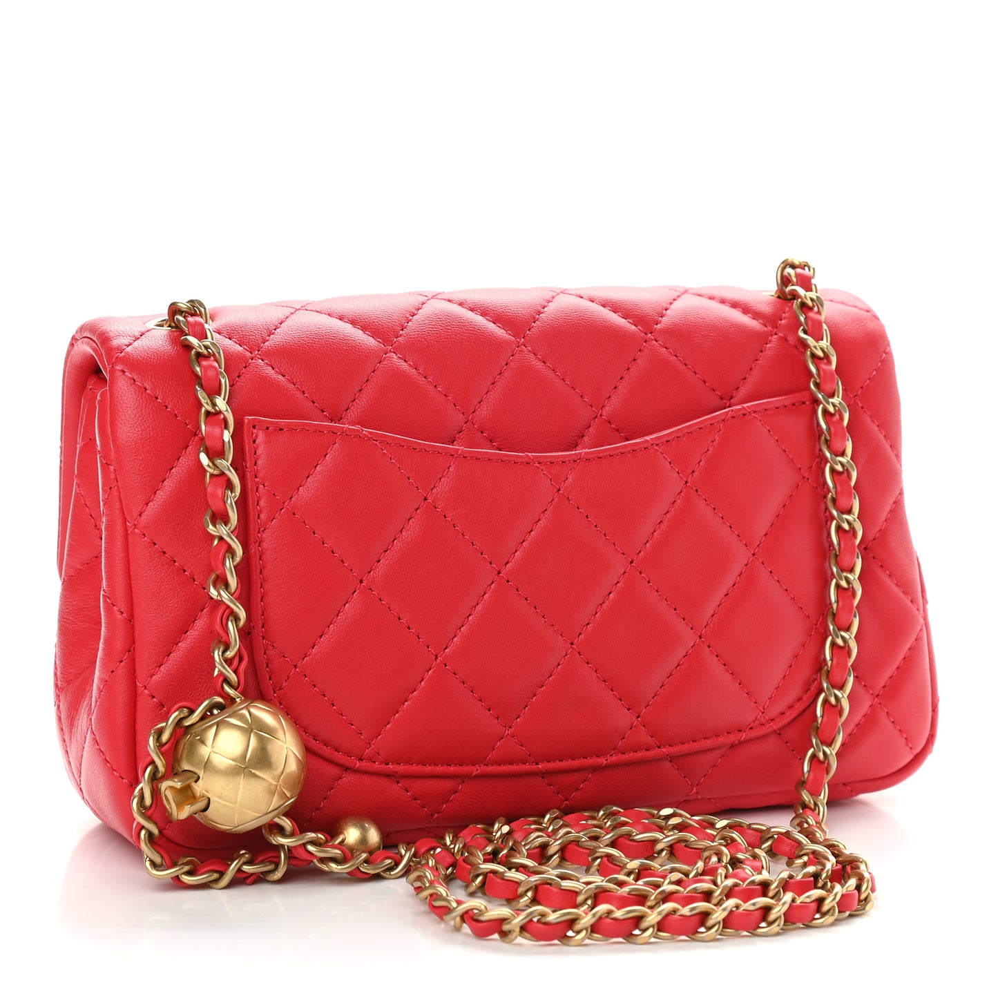 Lambskin Quilted Mini Rectangular Pearl Crush Flap Red