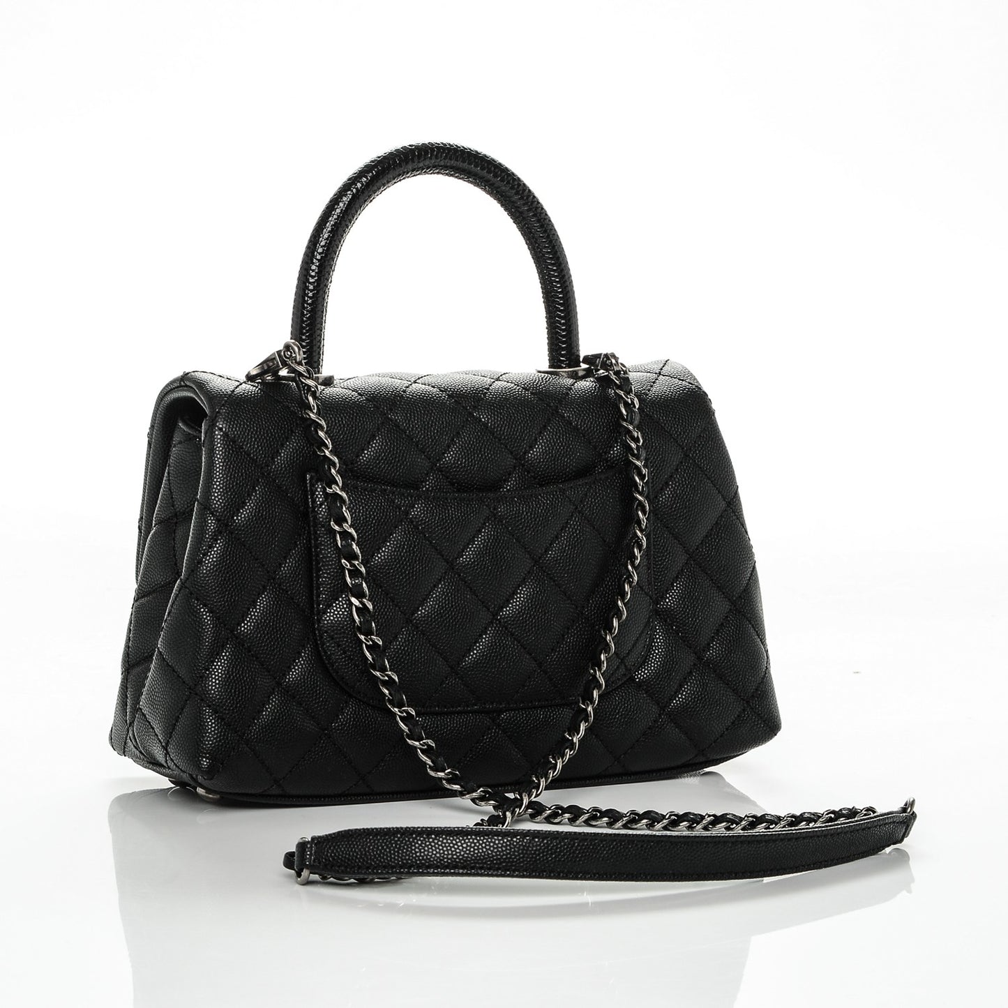 Caviar Lizard Quilted Mini Coco Handle Flap Black