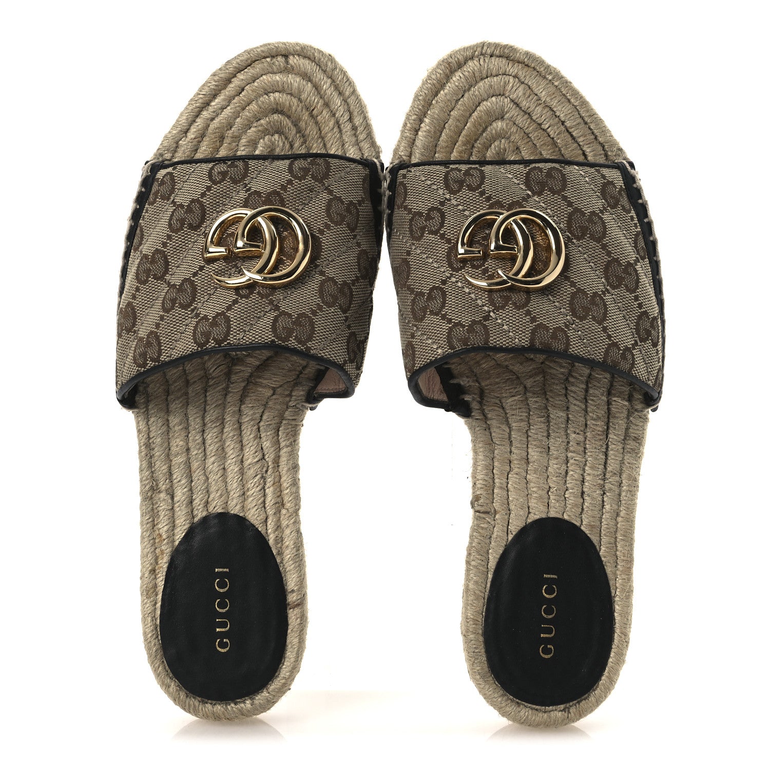 Gucci Monogram Matelasse GG Marmont Espadrille 20mm Slide Sandals 37.5 Beige Ebony Black 2 of 14