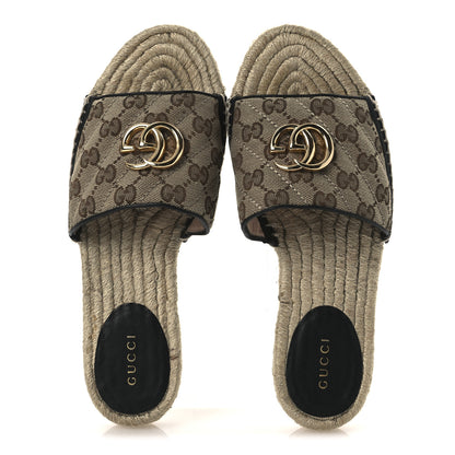 Gucci Monogram Matelasse GG Marmont Espadrille 20mm Slide Sandals 37.5 Beige Ebony Black 2 of 14