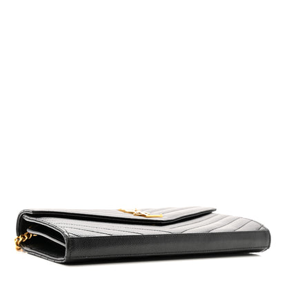 Saint Laurent Grain De Poudre Matelasse Chevron Monogram Chain Wallet Black Black 4 of 12