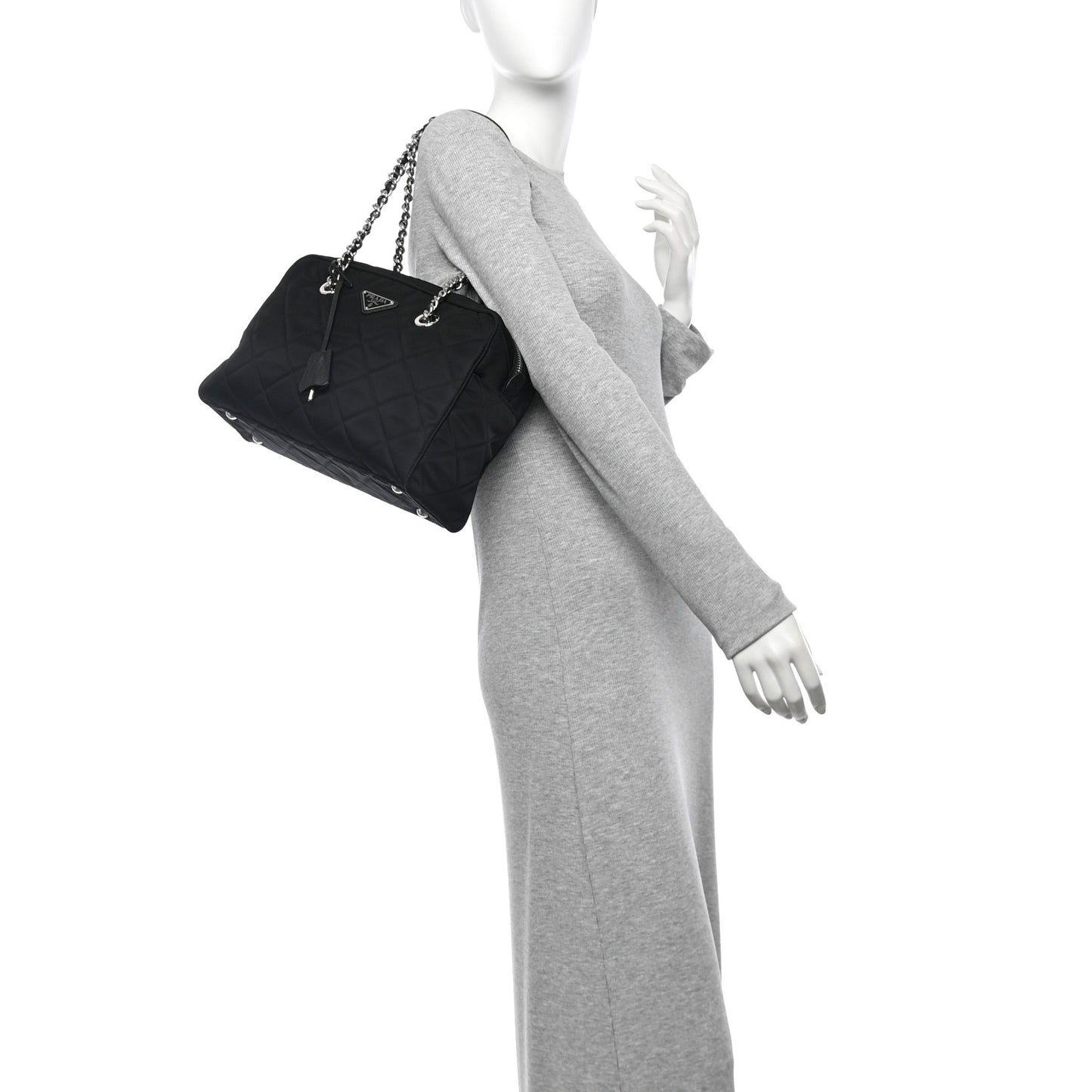 Nylon Tessuto Impuntu Quilted Shoulder Bag Black