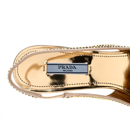 Prada Satin Crystal Triangle Logo 85mm Slingback Pumps 39 Platino 7 of 14