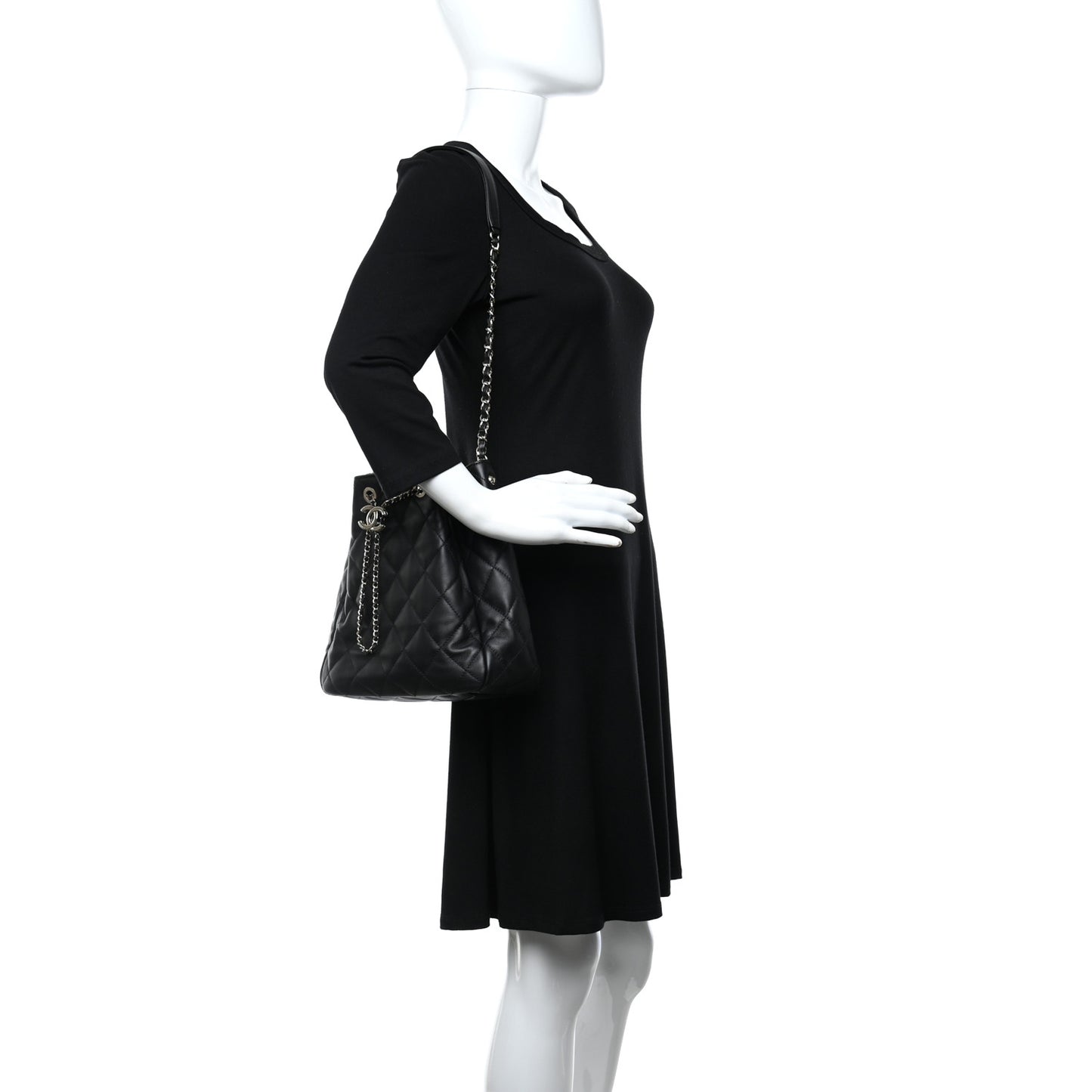 Lambskin Quilted Chain Drawstring Bag Black