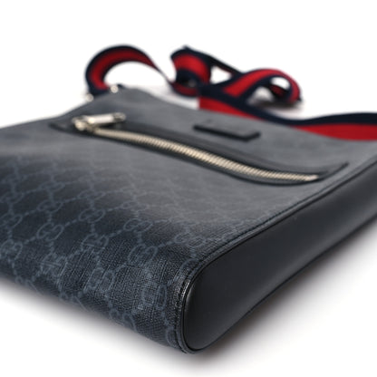 Gucci GG Supreme Monogram Appia Calfskin Web Flat Messenger Bag Black Grey 9 of 9