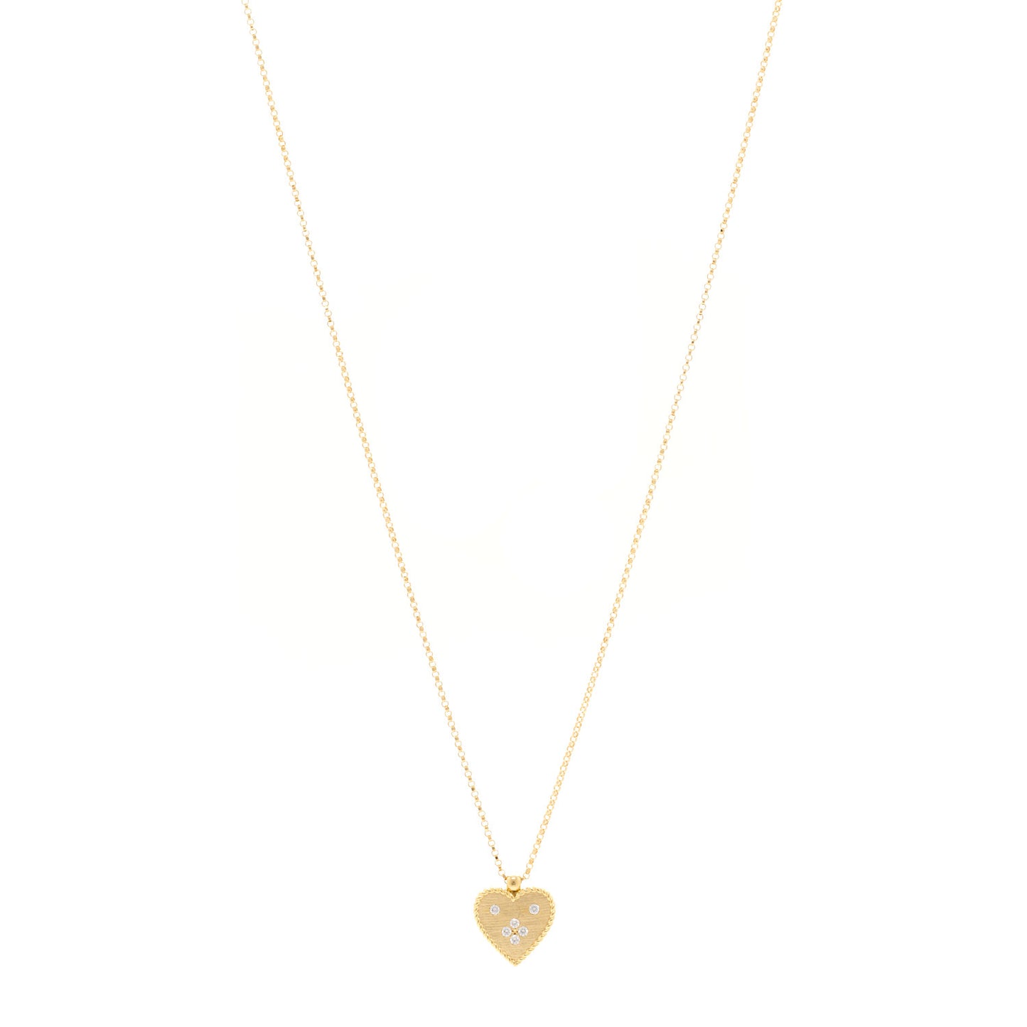 18K Yellow Gold Diamond Small Venetian Princess Heart Medallion Charm Necklace