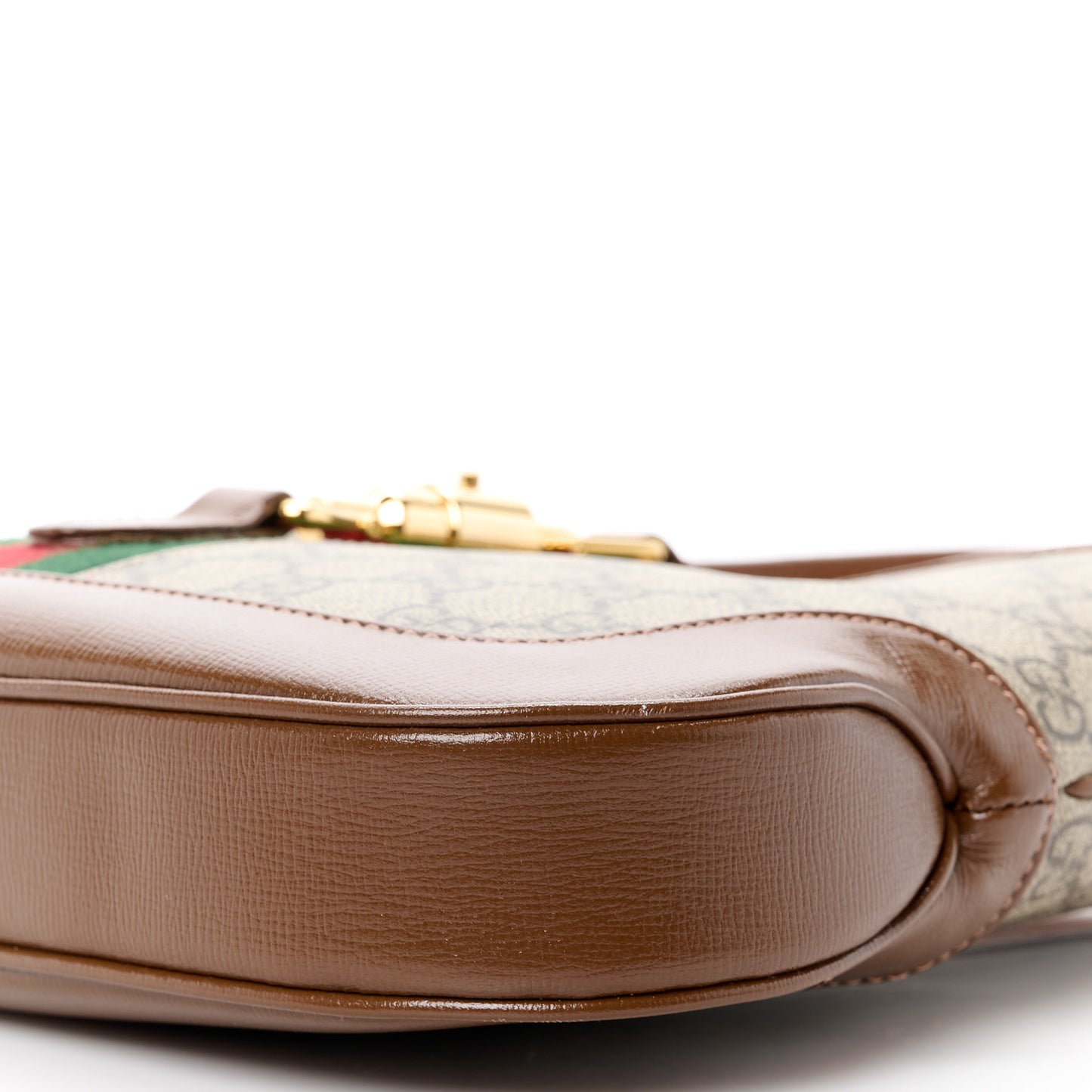 GG Supreme Monogram Azalea Calfskin Web Small Jackie 1961 Hobo Beige Ebony Brown Sugar