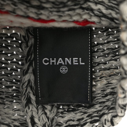 Chanel Wool Shearling CC Beanie Hat Ivory Black Red 7 of 8