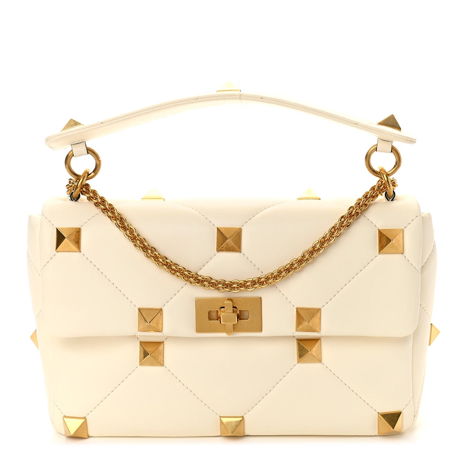 Valentino Garavani Nappa Large Roman Stud Shoulder Bag Ivory 1 of 9
