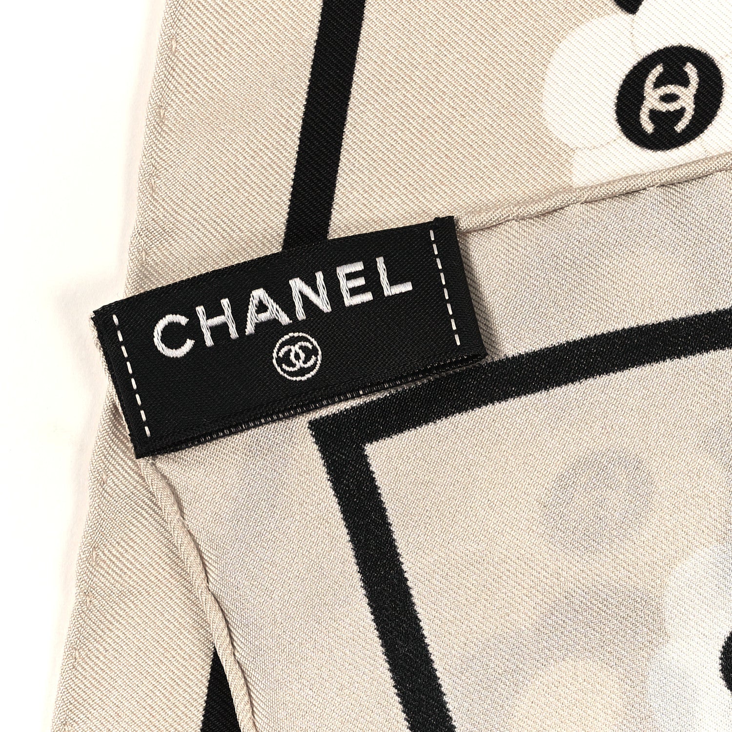 Chanel Silk Camellia CC Square Scarf Ivory Black 3 of 3