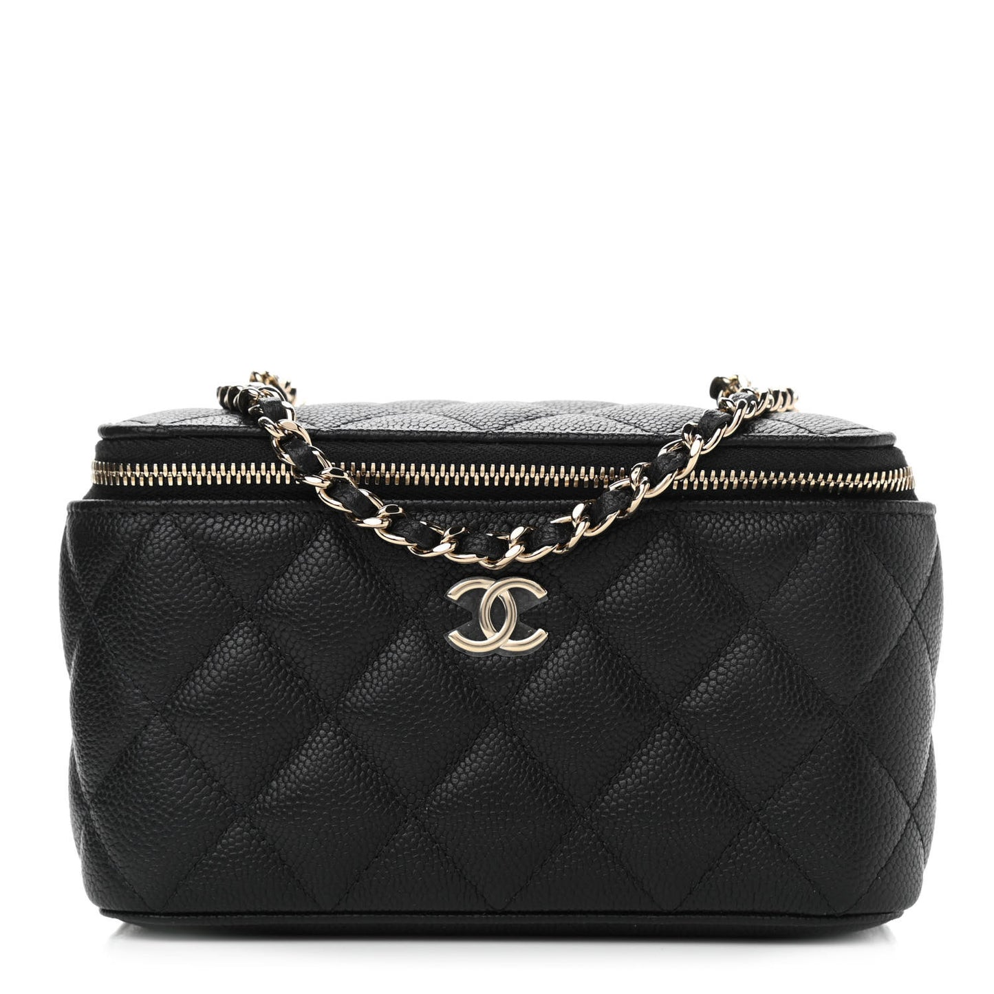 Caviar Quilted Small Tiny CC Vanity Case With Chain Black