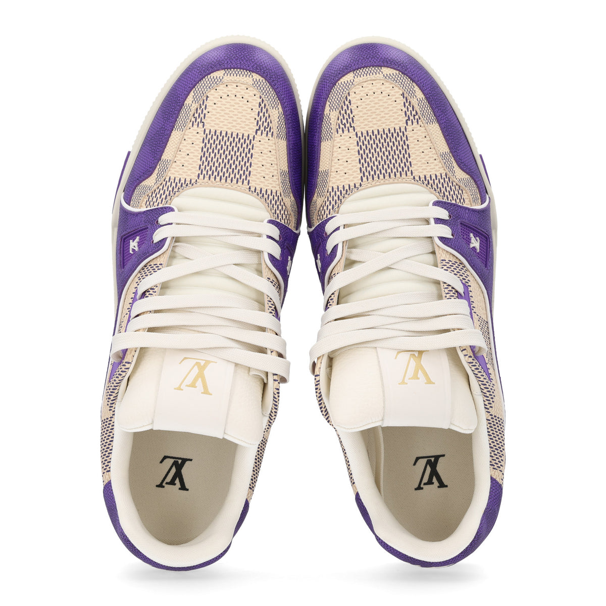 Damier Grained Calfskin Monogram Mens LV Trainer Sneakers 10 Purple