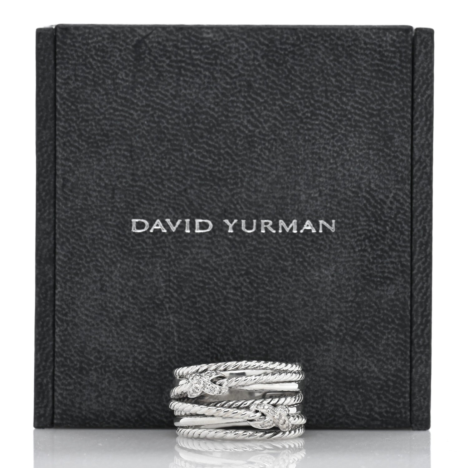 David Yurman Sterling Silver Diamond Double X Crossover Ring 57 8 5 of 5