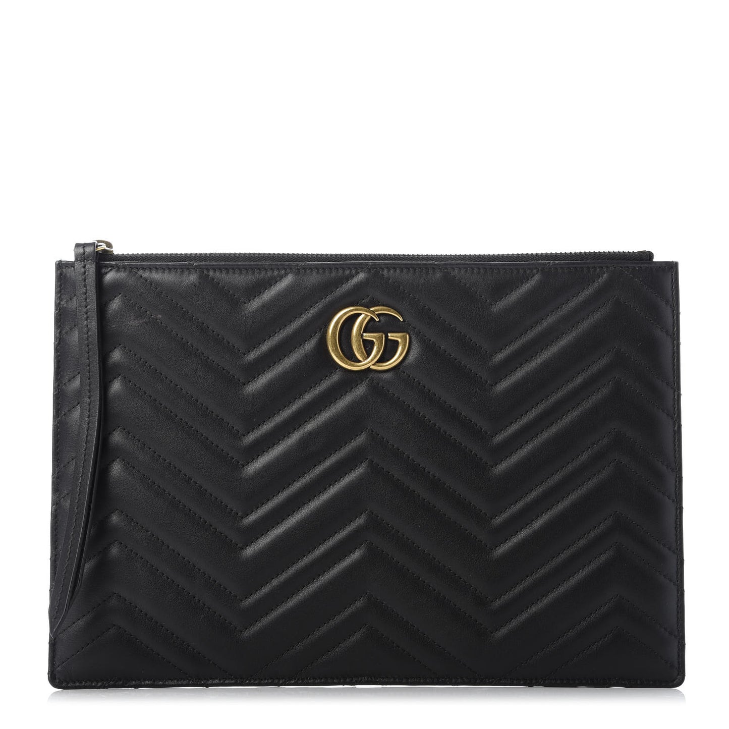 Calfskin Matelasse Large GG Marmont Zip Pouch Black
