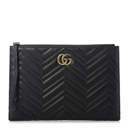 Gucci Calfskin Matelasse Large GG Marmont Zip Pouch Black 1 of 11