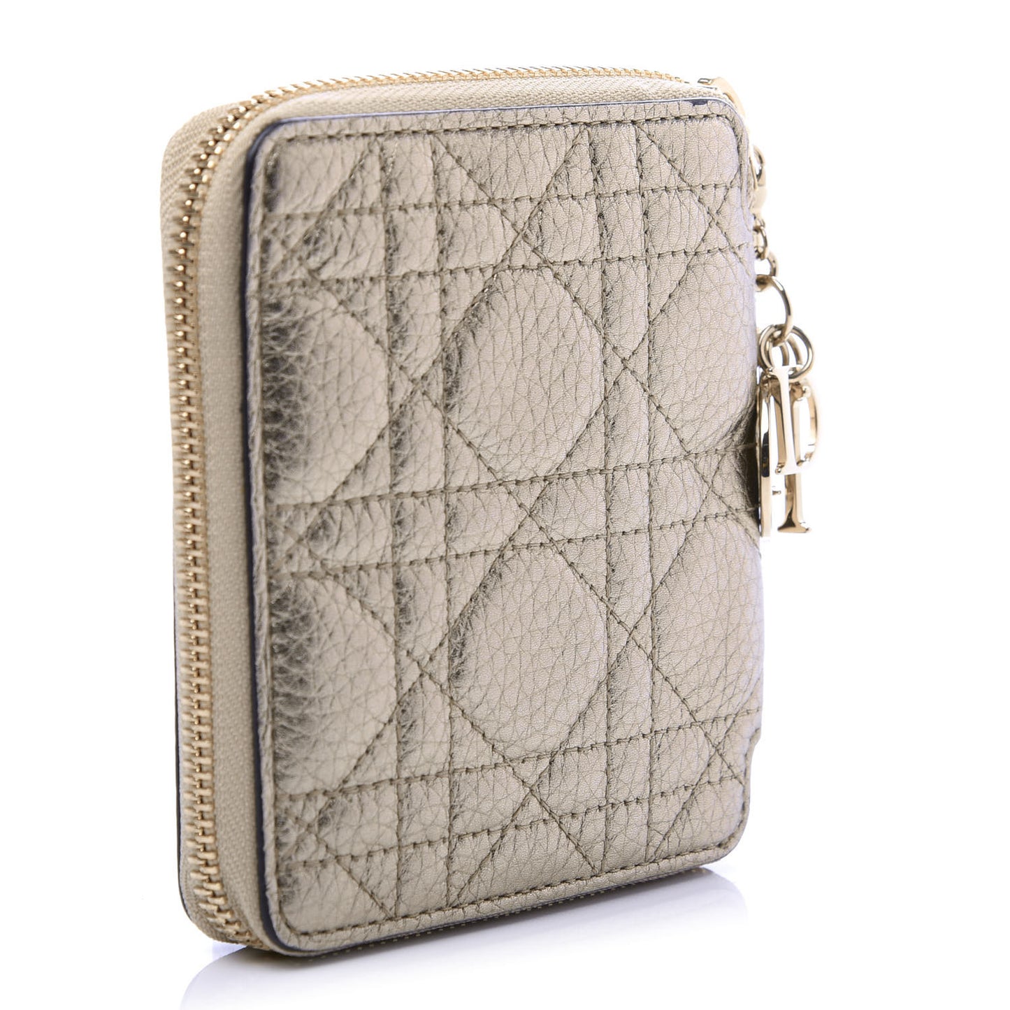 Metallic Calfskin Cannage Lady Dior Medium Wallet Gold