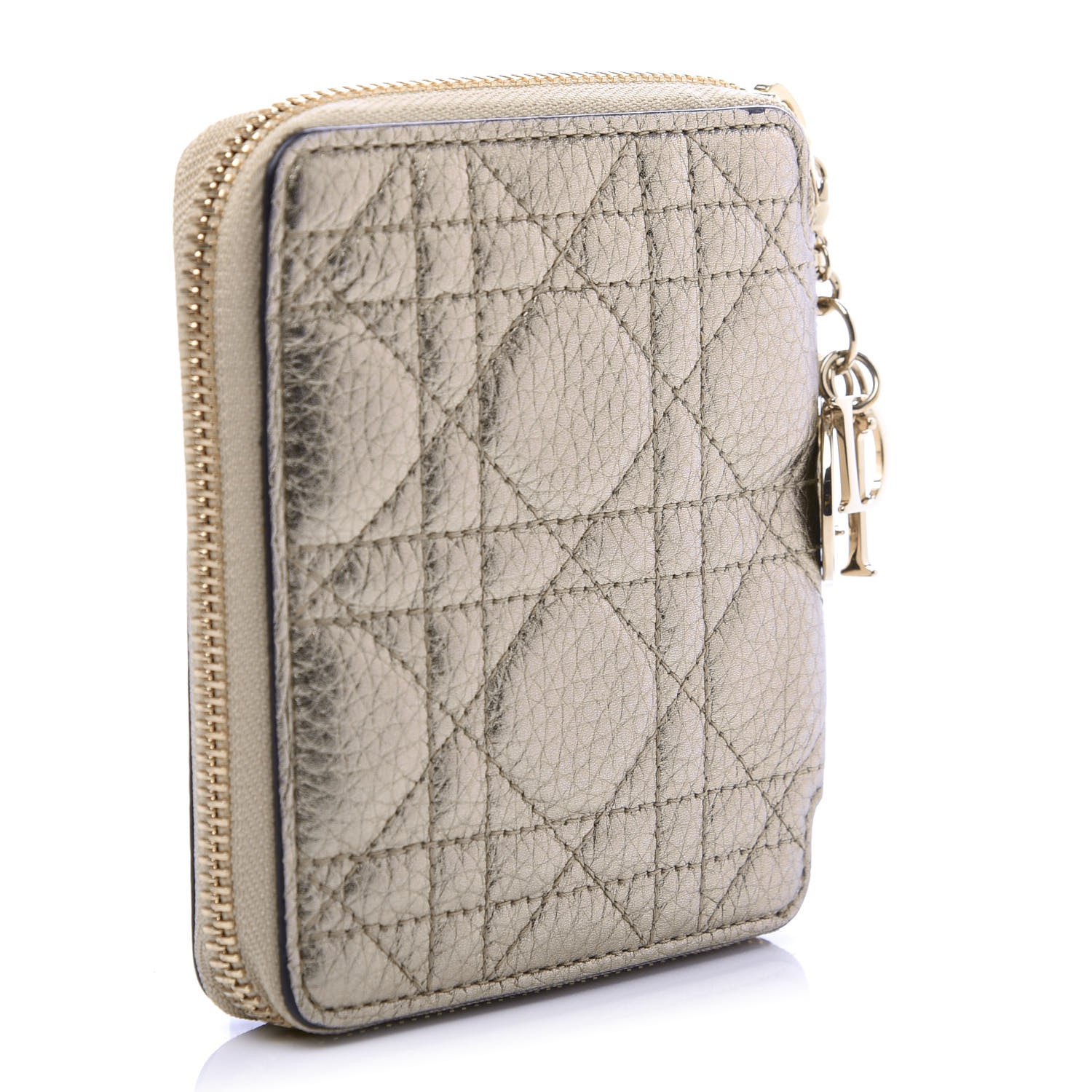 Christian Dior Metallic Calfskin Cannage Lady Dior Medium Wallet Gold 3 of 8
