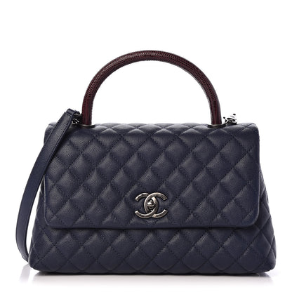Chanel Caviar Lizard Quilted Small Coco Handle Flap Navy 1 of 9