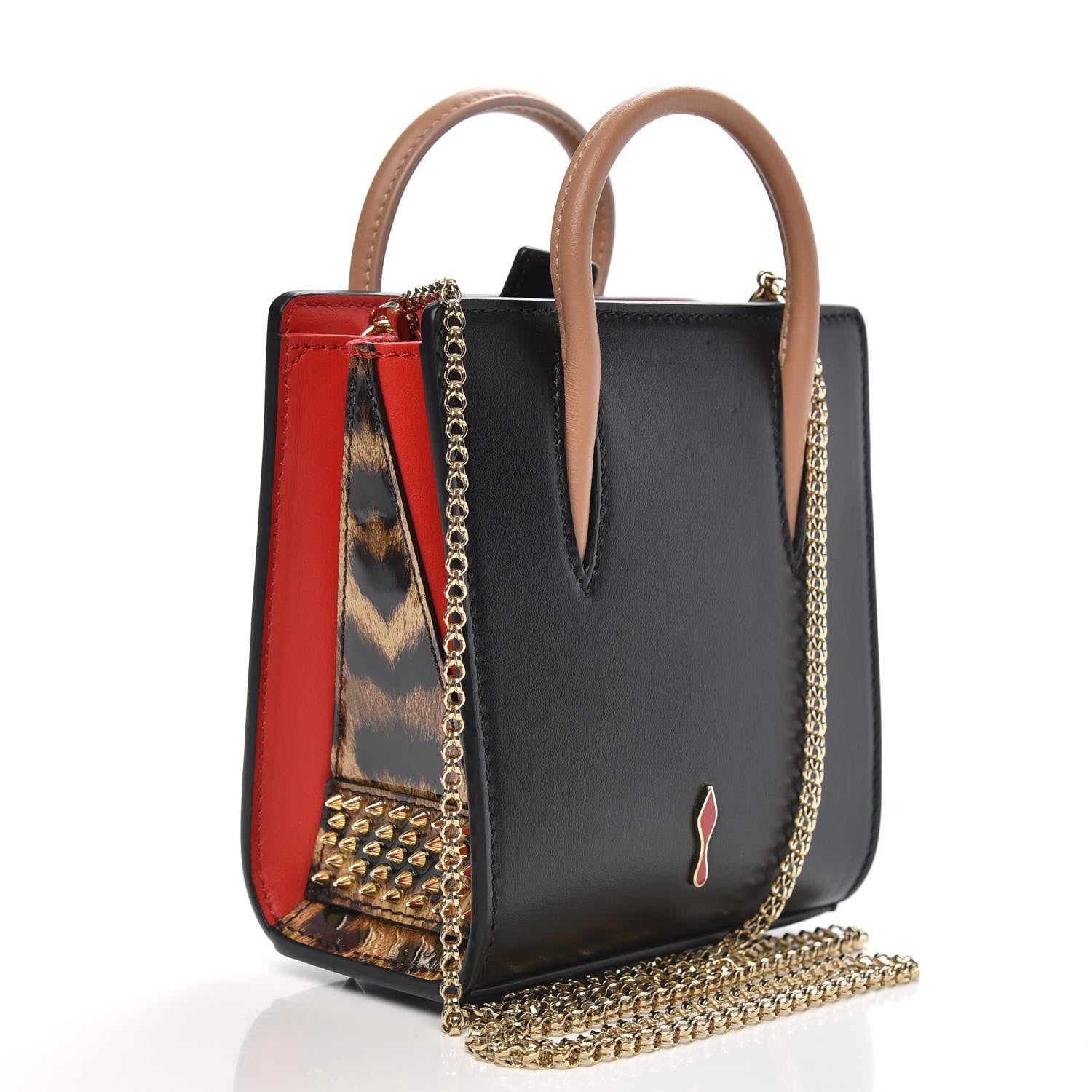 Christian Louboutin Calfskin Patent Leopard Studded Nano Paloma Black 3 of 11