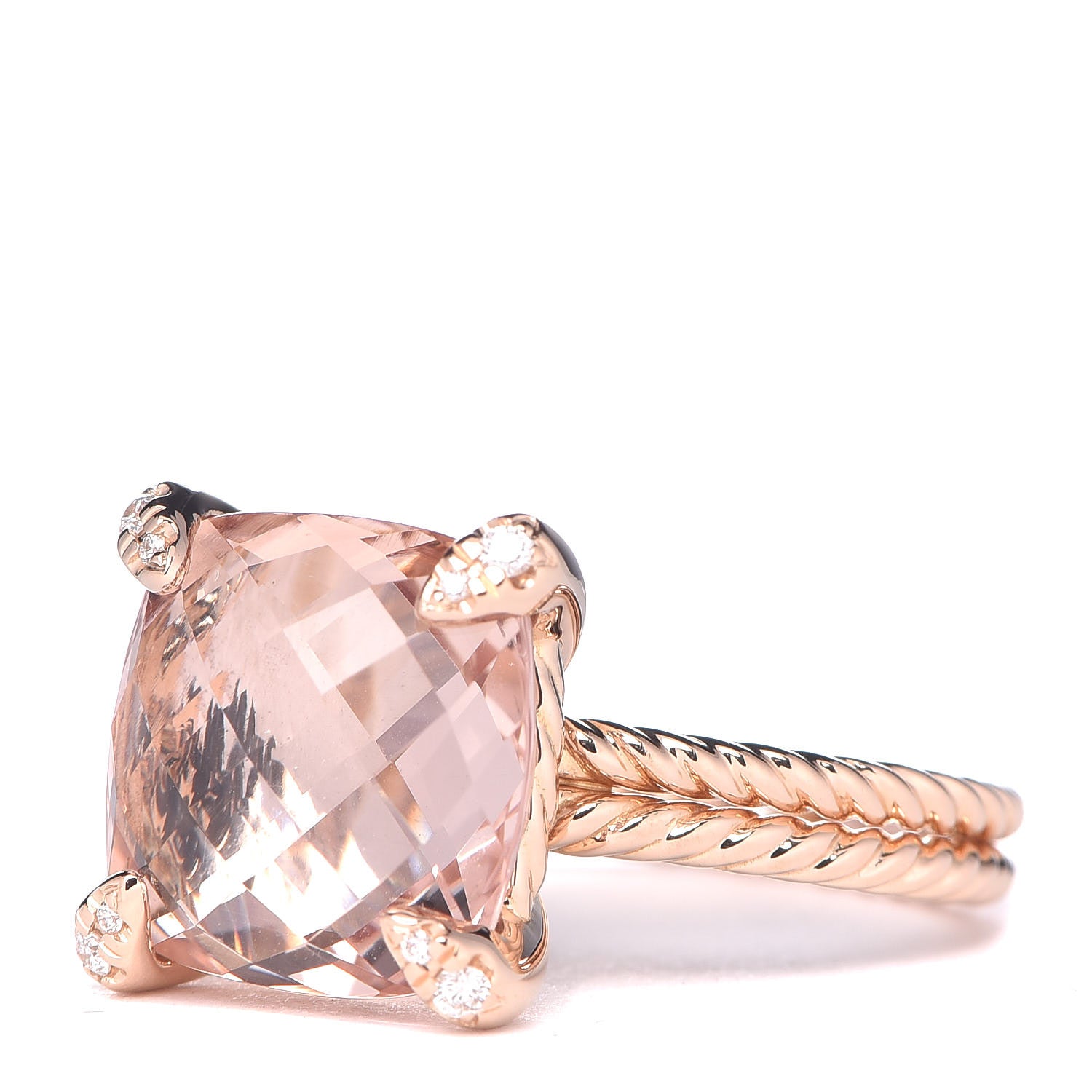 David Yurman 18K Rose Gold Morganite Diamond 11mm Chatelaine Ring 50 5.25 3 of 5