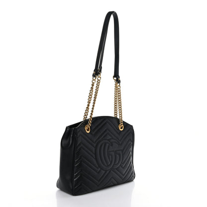 Gucci Calfskin Matelasse Medium GG Marmont Open Top Shoulder Bag Black 2 of 8