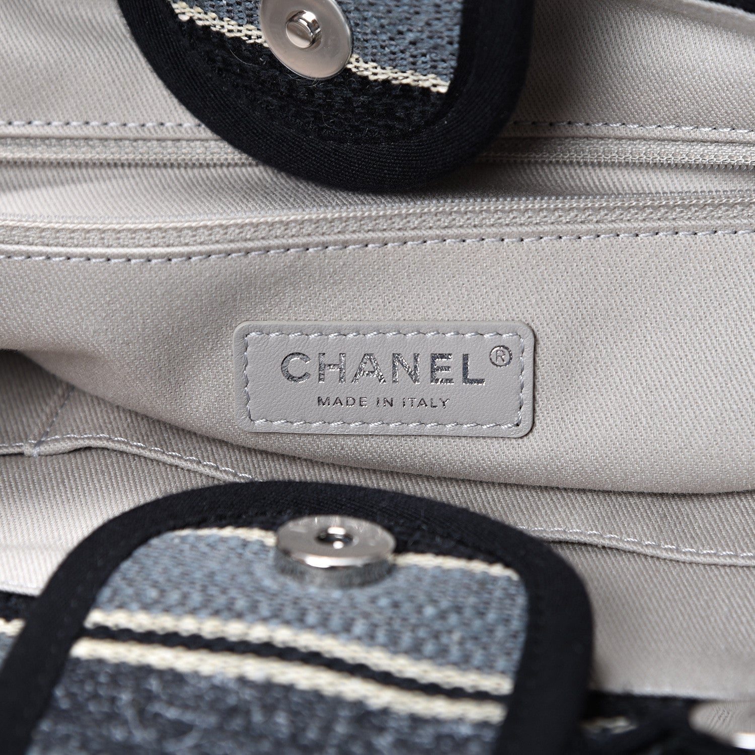 Chanel Striped Canvas Medium Deauville Tote Black 5 of 9