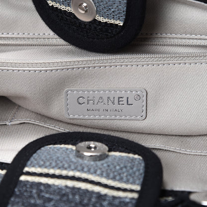 Chanel Striped Canvas Medium Deauville Tote Black 5 of 9