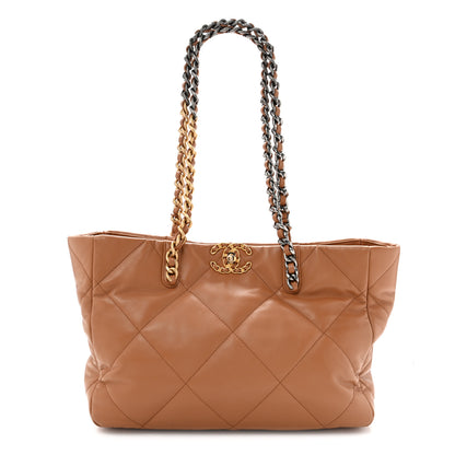 Chanel Lambskin Quilted Chanel 19 East West Shopping Bag Brown 1 of 13