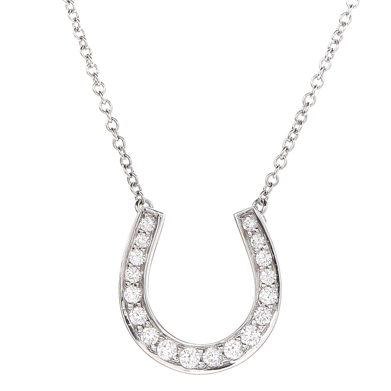 Tiffany Platinum Diamond Horseshoe Pendant Necklace 4 of 8