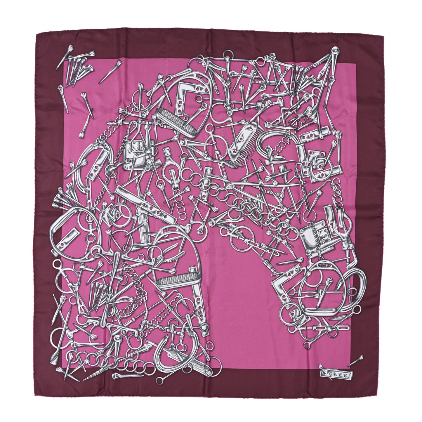 Silk Twill Horsebit Square Scarf Purple