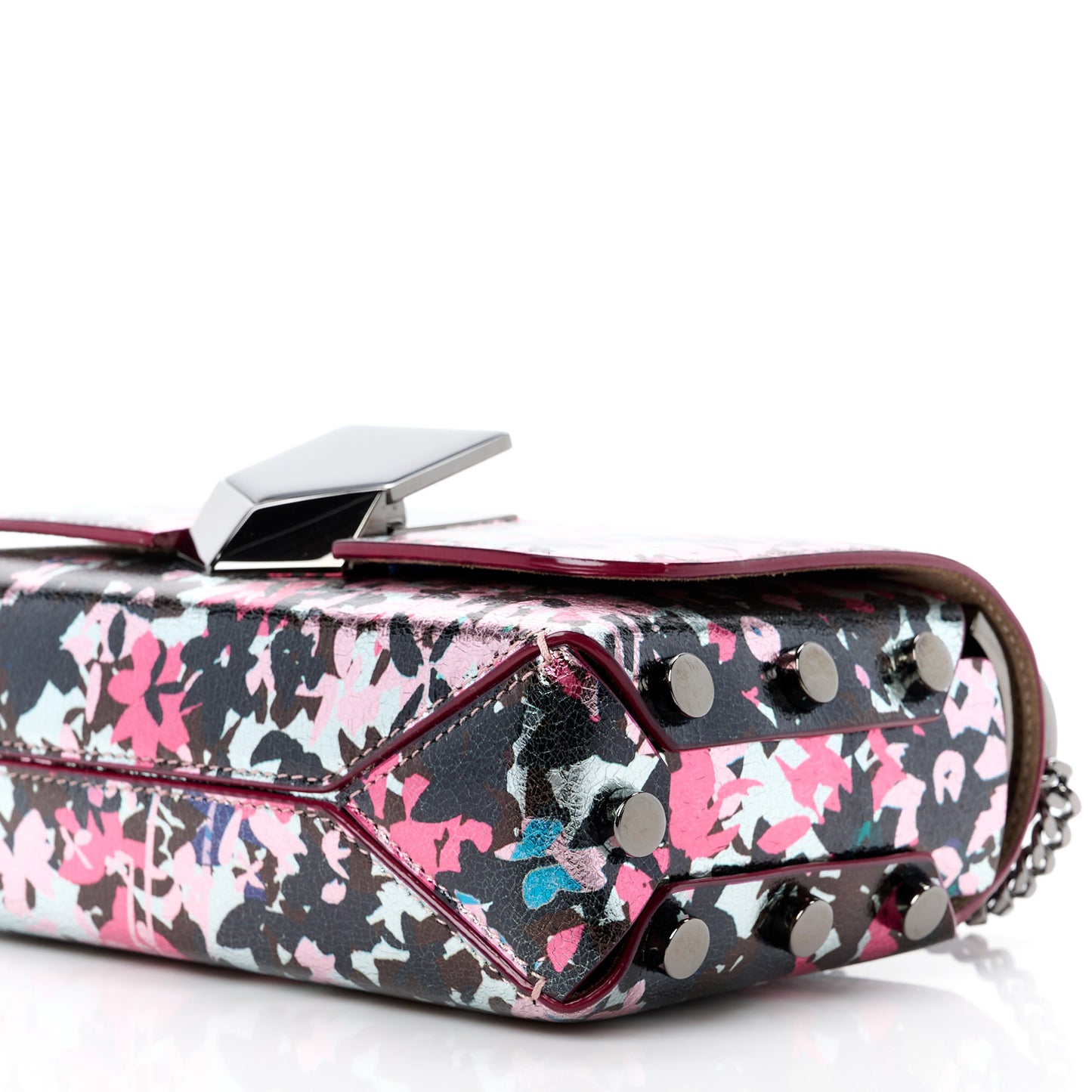 Cracked Metallic Calfskin Camoflower Lockett Petite Shoulder Bag Dahlia Brown