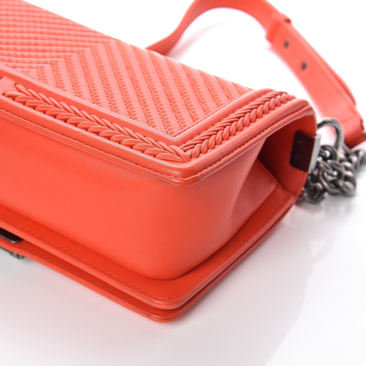 Calfskin Chevron Quilted Medium Braided Boy Flap Orange