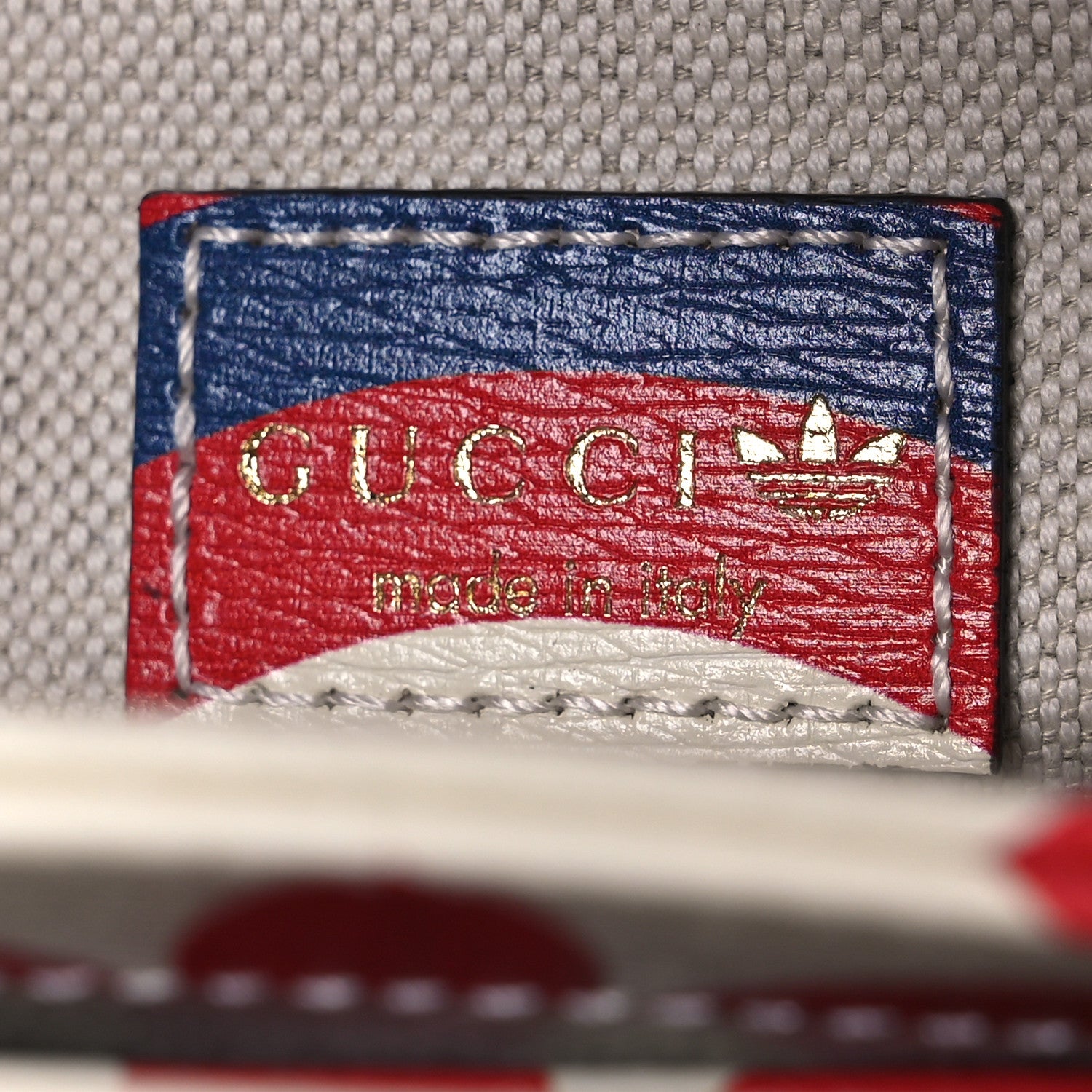 Gucci X ADIDAS Shangai Calfskin Web Trefoil Interlocking G Small Horsebit 1955 Shoulder Bag Red White Blue 9 of 15