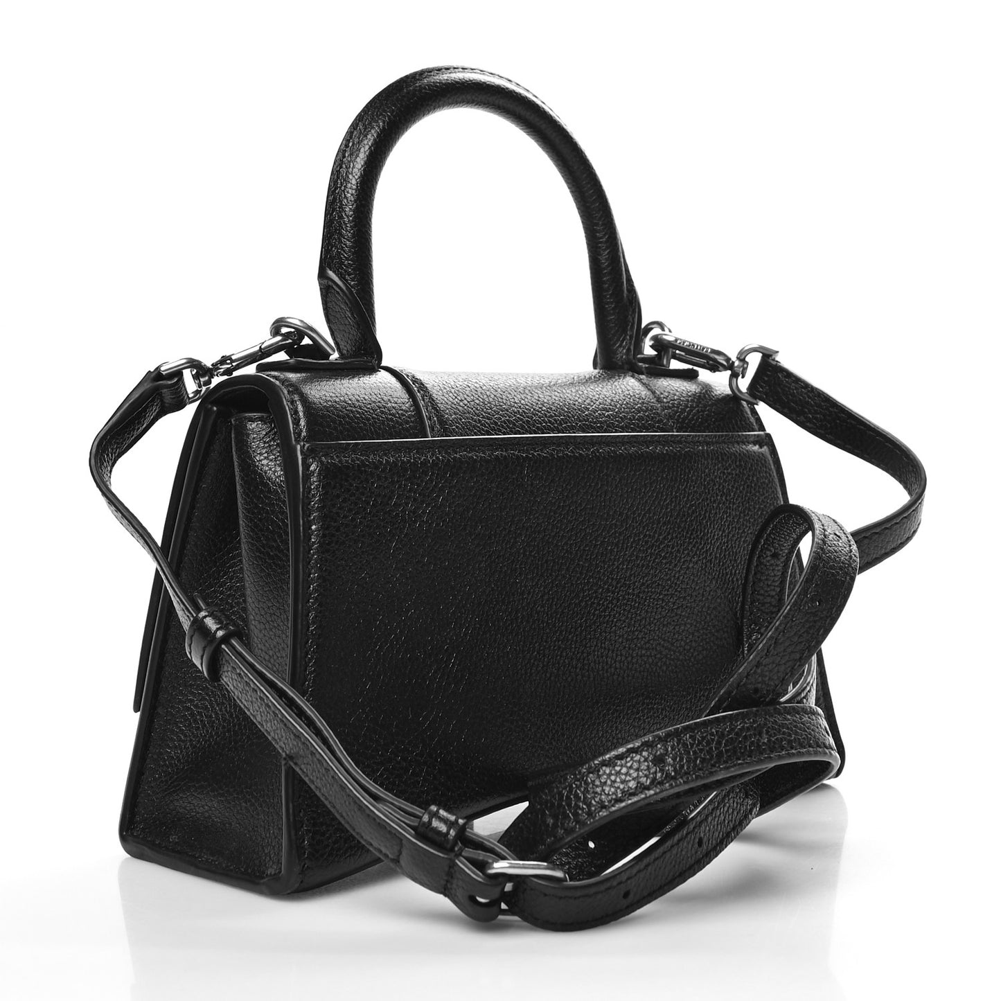 Grained Calfskin Hourglass Top Handle Bag XS Black