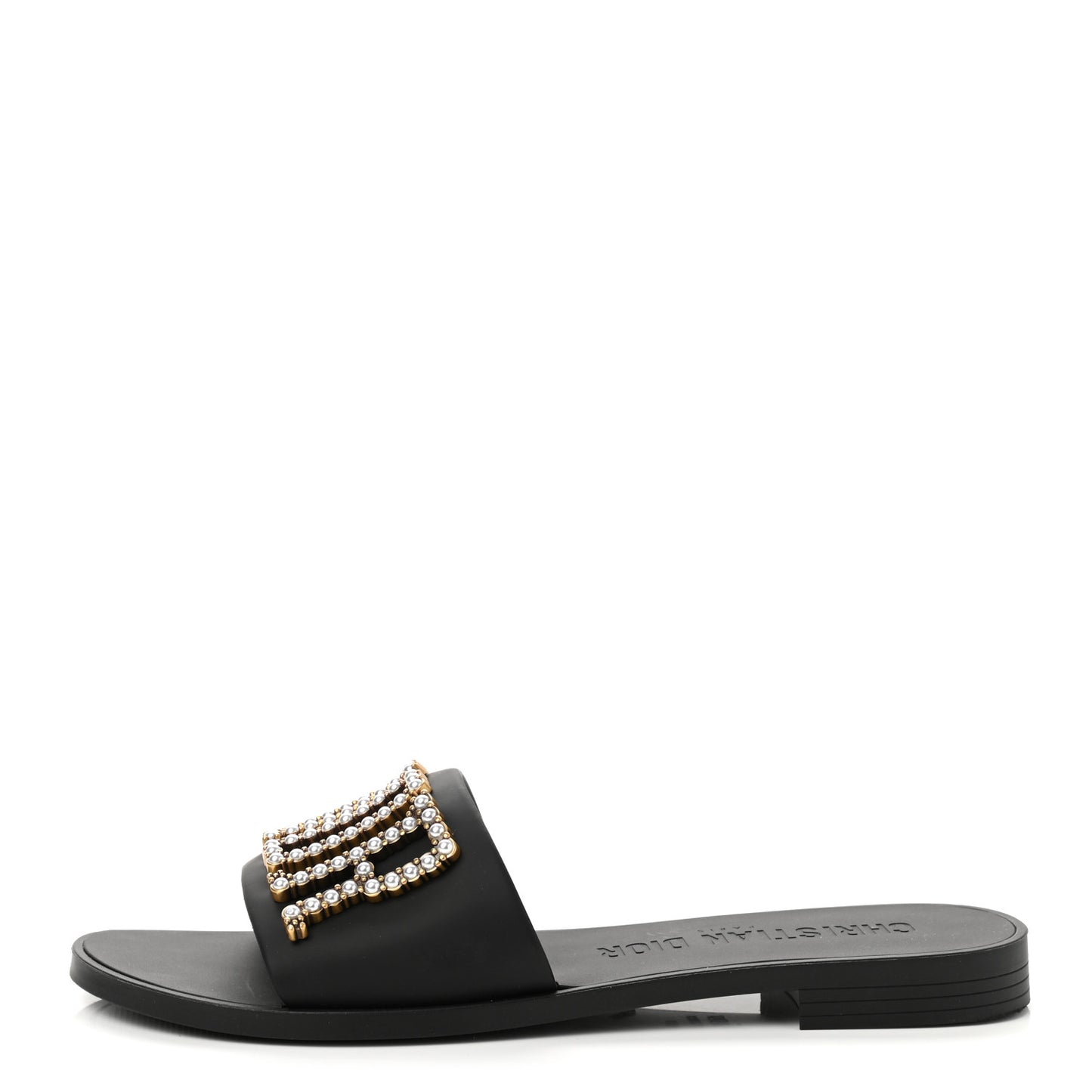 Matte Calfskin Pearl Dio(r)evolution Slide Sandals 38 Black